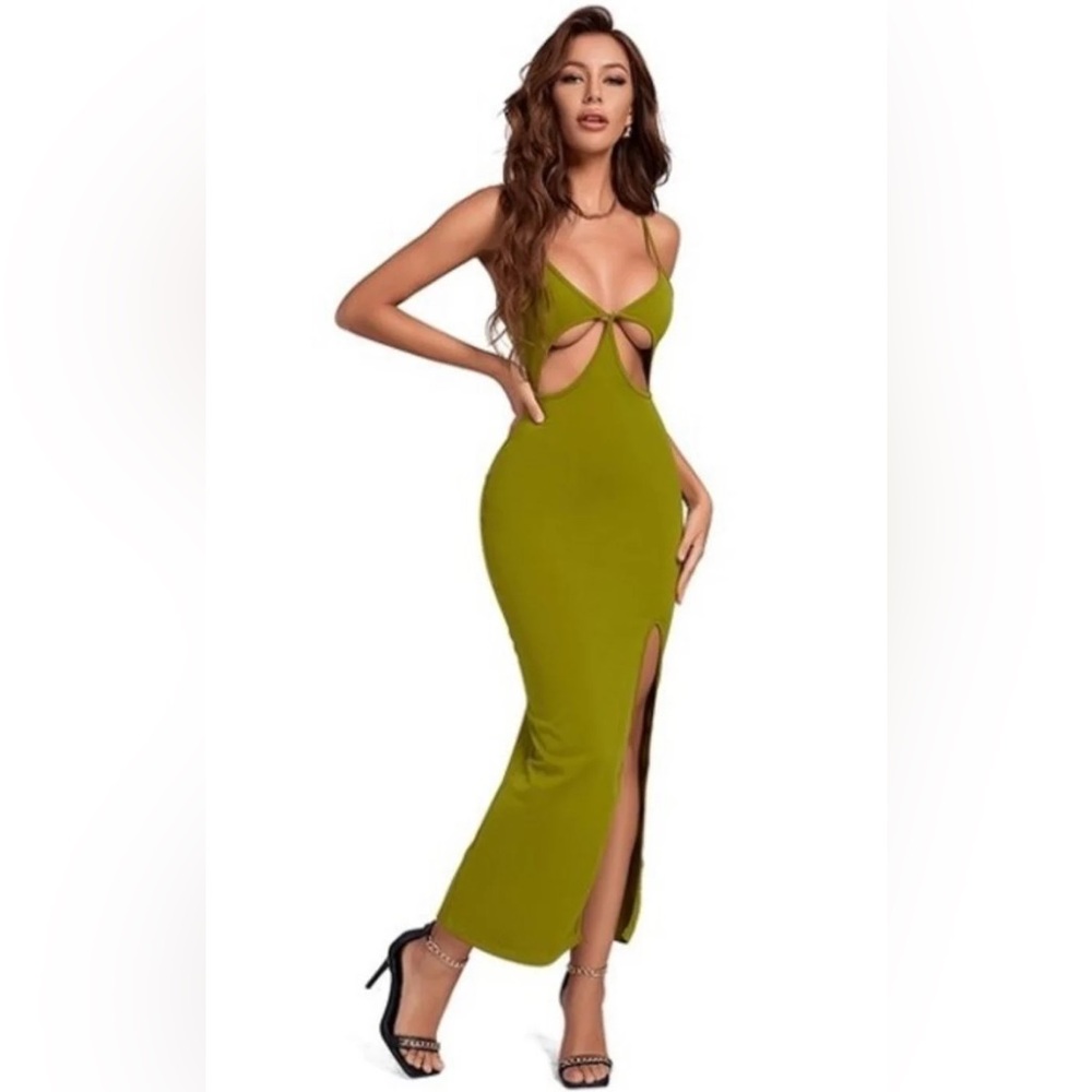 Elegant Olive Green Cutout Dress women's size small & medium NWT